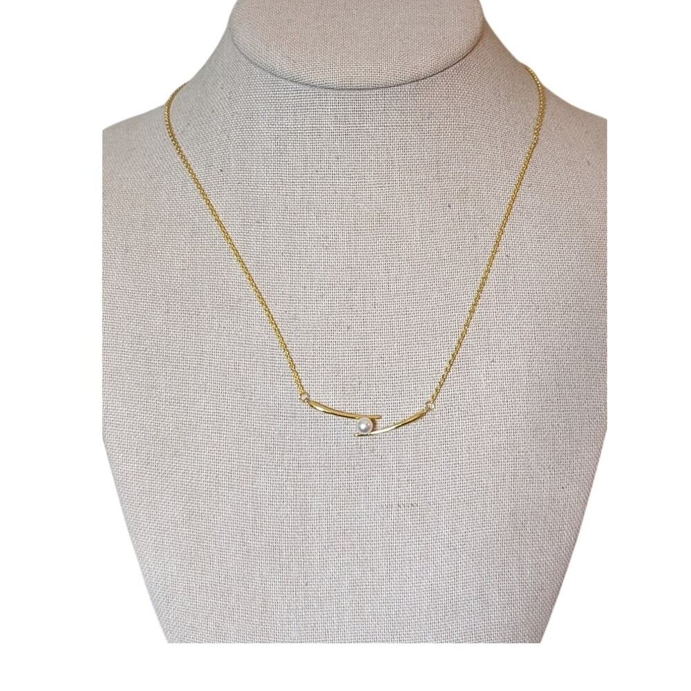 Floating French Faux Pearl Marked Gold Tone Necklace